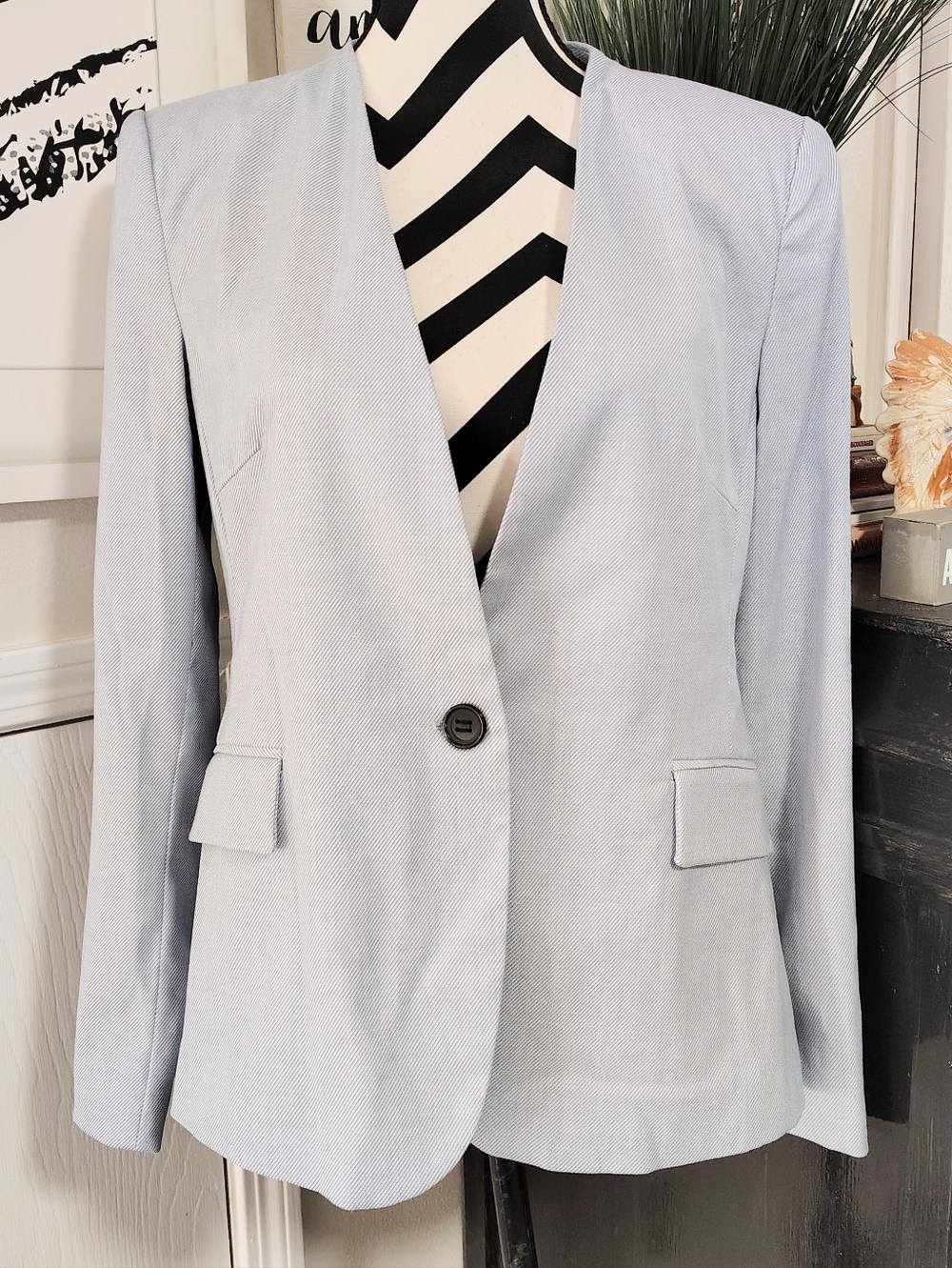 ZARA Light Blue Single-Button Blazer Women's 8 Officecore Grannycore Coastal